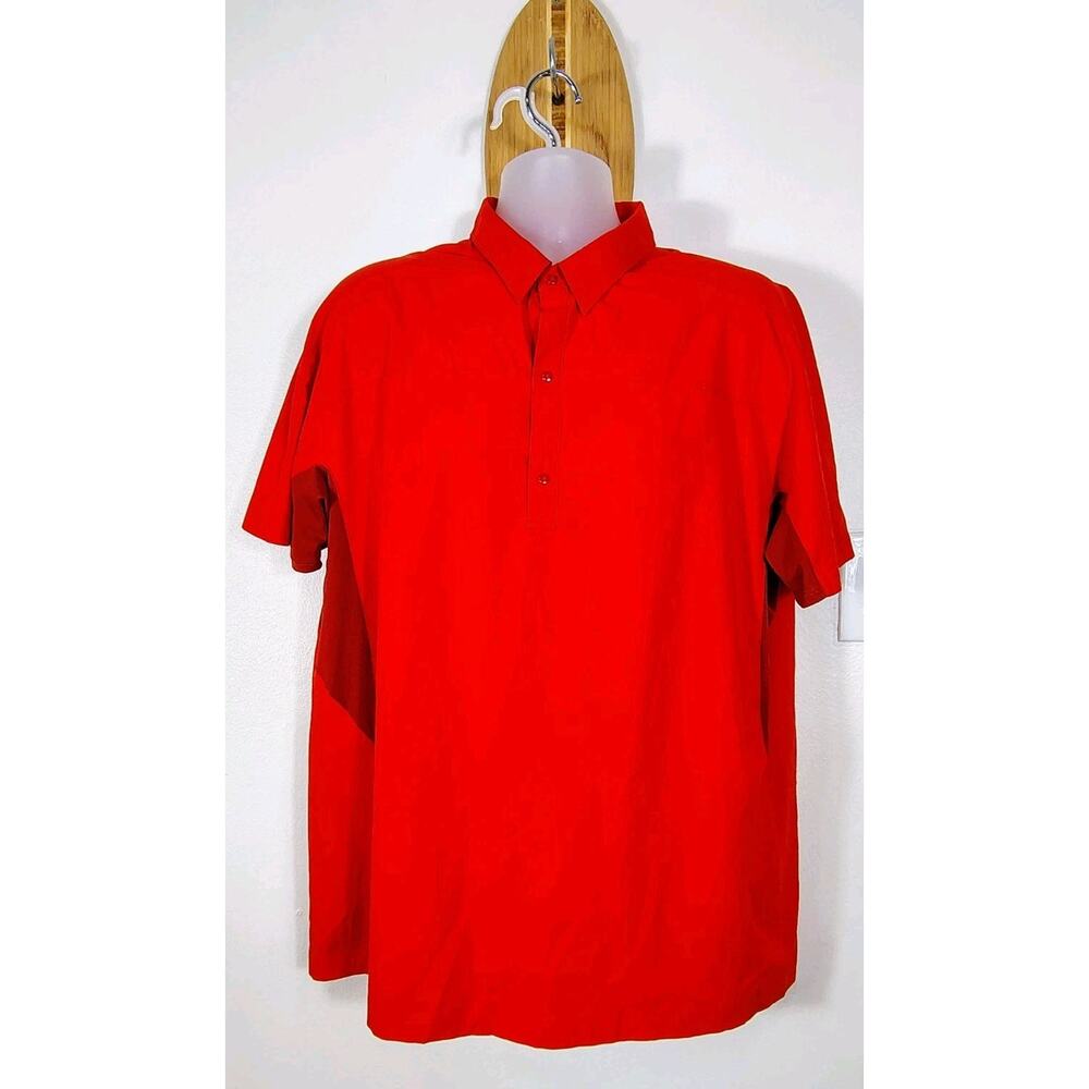 Arc'teryx Polo Shirt Mens XL Red Short Sleeve Snap Button Hike Ultra Lightweight